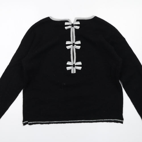 Grace & Mila Womens Black Boat Neck Acrylic Pullover Jumper Size S - Bow Detail