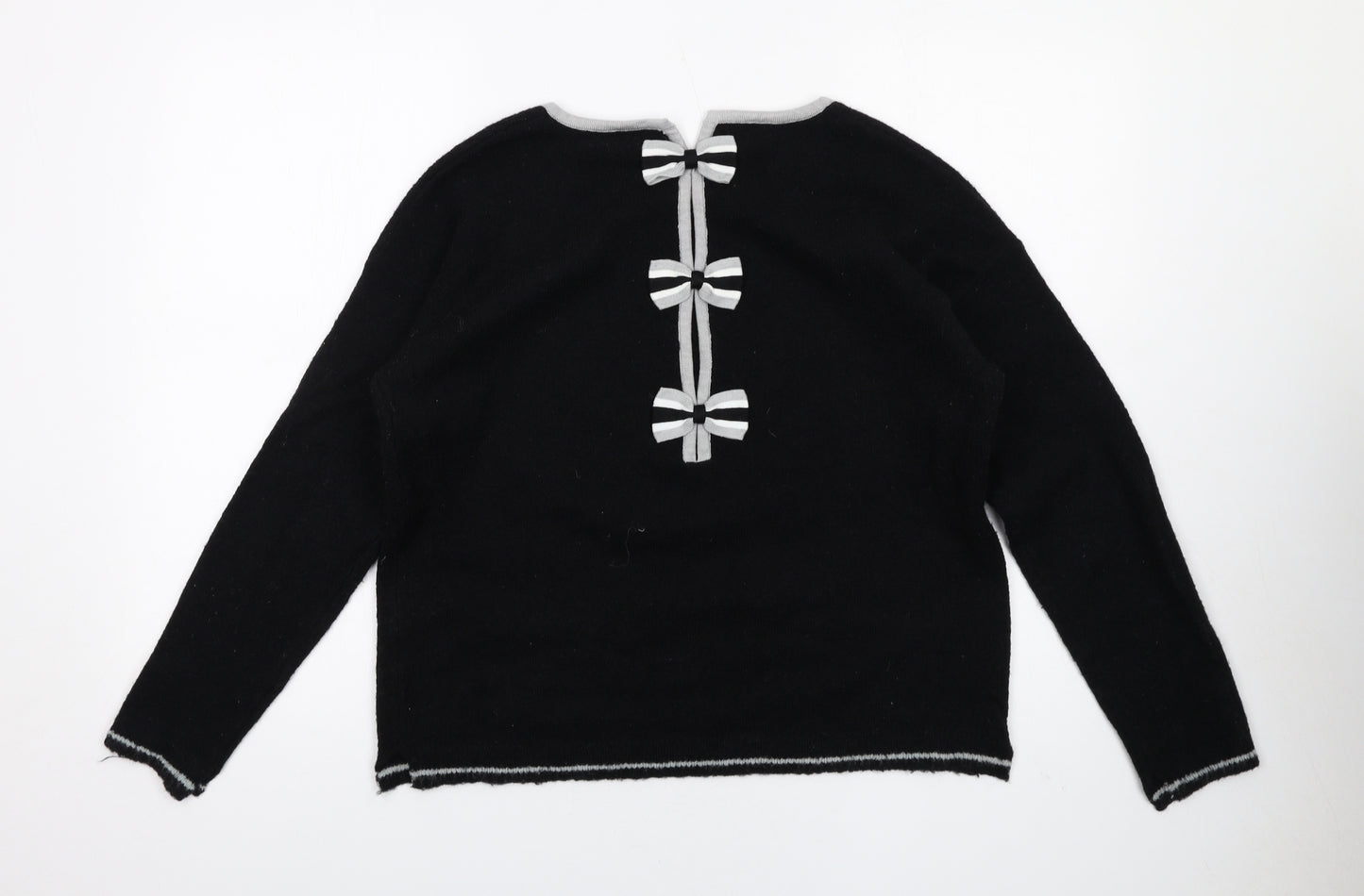 Grace & Mila Womens Black Boat Neck Acrylic Pullover Jumper Size S - Bow Detail