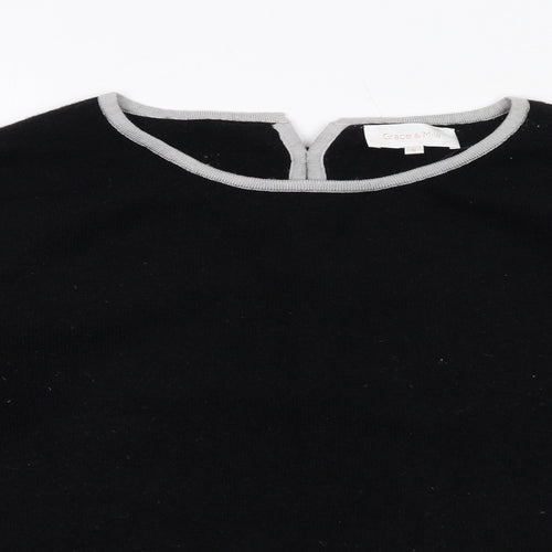 Grace & Mila Womens Black Boat Neck Acrylic Pullover Jumper Size S - Bow Detail