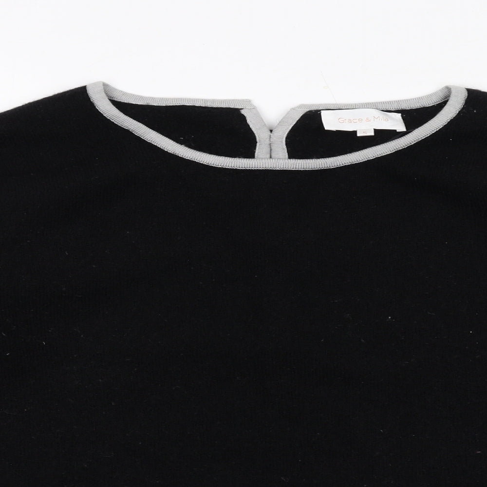 Grace & Mila Womens Black Boat Neck Acrylic Pullover Jumper Size S - Bow Detail