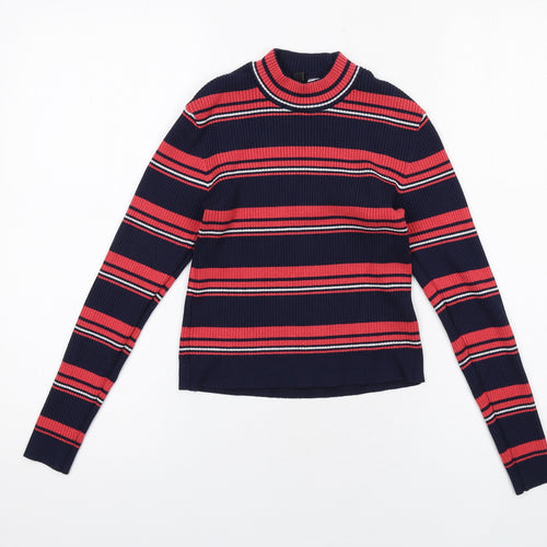 H&M Womens Multicoloured Mock Neck Striped Viscose Pullover Jumper Size M - Ribbed