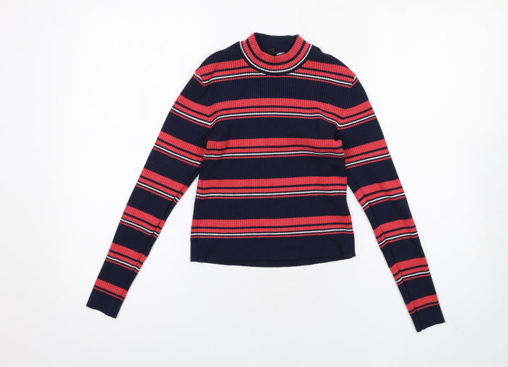 H&M Womens Multicoloured Mock Neck Striped Viscose Pullover Jumper Size M - Ribbed