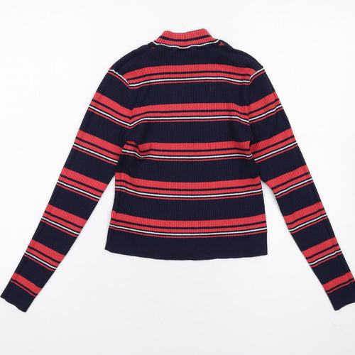 H&M Womens Multicoloured Mock Neck Striped Viscose Pullover Jumper Size M - Ribbed