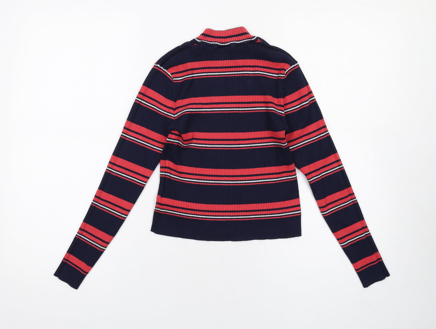 H&M Womens Multicoloured Mock Neck Striped Viscose Pullover Jumper Size M - Ribbed