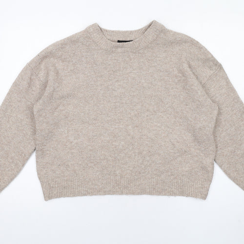 New Look Womens Beige Crew Neck Acrylic Pullover Jumper Size M
