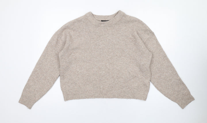 New Look Womens Beige Crew Neck Acrylic Pullover Jumper Size M
