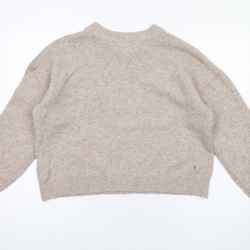 New Look Womens Beige Crew Neck Acrylic Pullover Jumper Size M