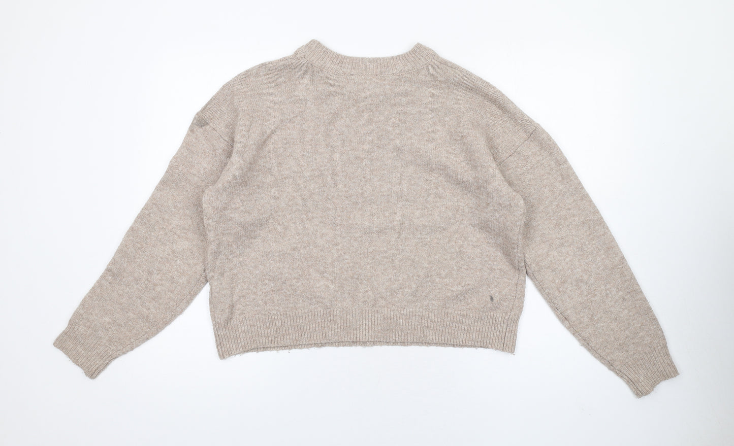 New Look Womens Beige Crew Neck Acrylic Pullover Jumper Size M