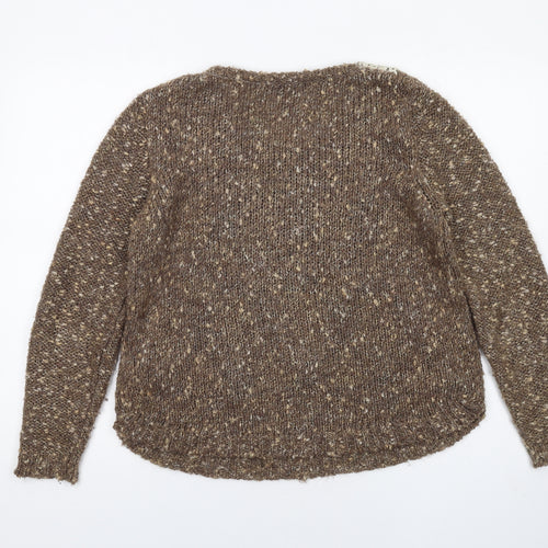 Marks and Spencer Womens Brown Boat Neck Acrylic Pullover Jumper Size 12 - Crocheted Lace Detail