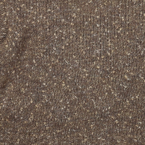 Marks and Spencer Womens Brown Boat Neck Acrylic Pullover Jumper Size 12 - Crocheted Lace Detail