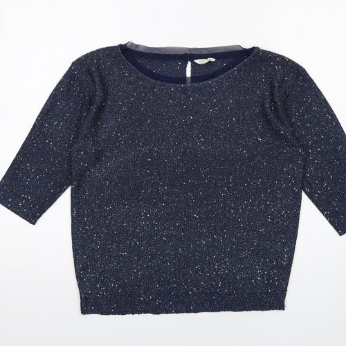 Monsoon Womens Blue Boat Neck Polyester Pullover Jumper Size M - Glitter