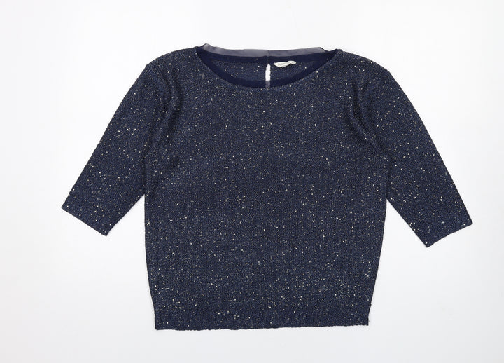 Monsoon Womens Blue Boat Neck Polyester Pullover Jumper Size M - Glitter