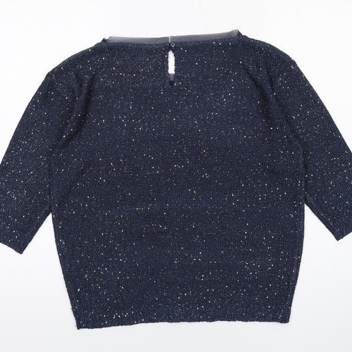 Monsoon Womens Blue Boat Neck Polyester Pullover Jumper Size M - Glitter
