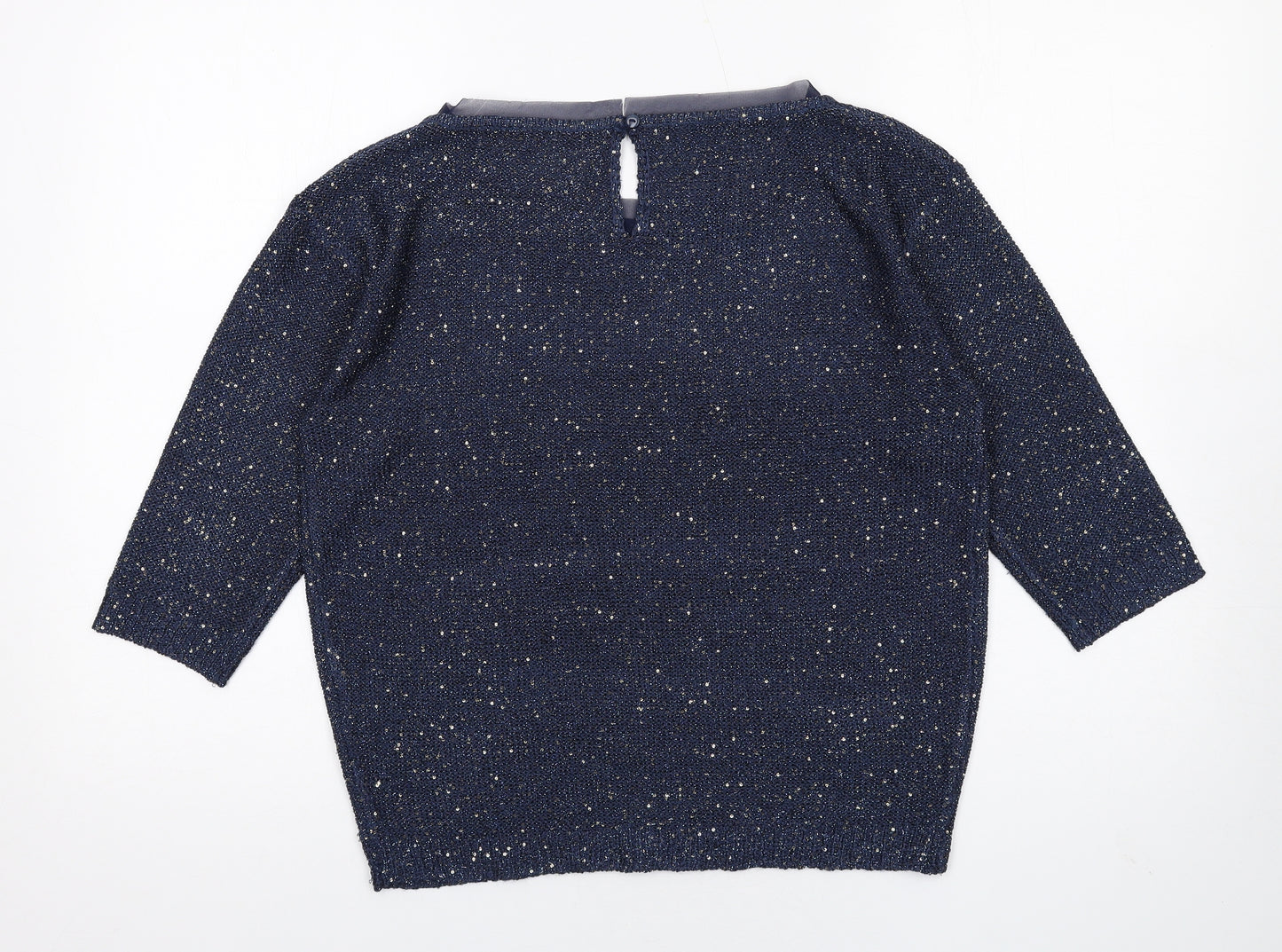Monsoon Womens Blue Boat Neck Polyester Pullover Jumper Size M - Glitter