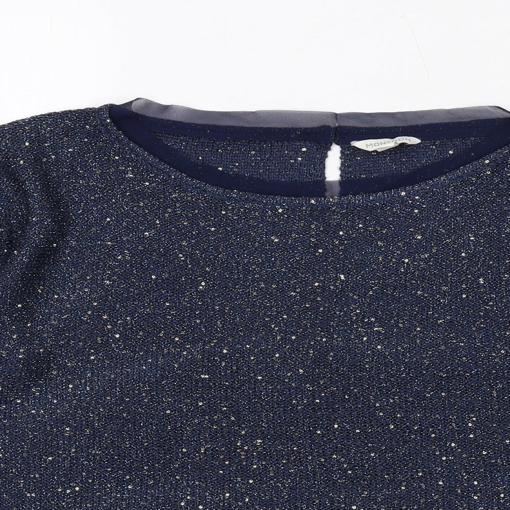Monsoon Womens Blue Boat Neck Polyester Pullover Jumper Size M - Glitter