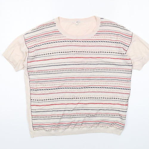 NW.3 Womens Beige Round Neck Geometric Cotton Pullover Jumper Size 12 - Embroidered