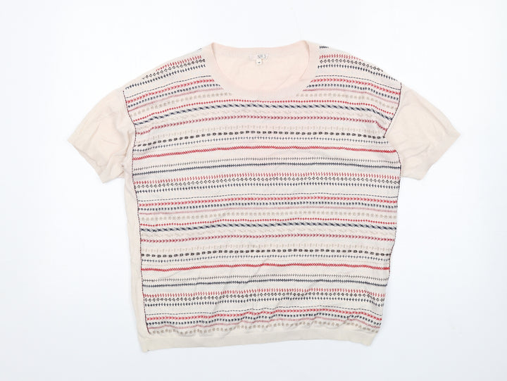 NW.3 Womens Beige Round Neck Geometric Cotton Pullover Jumper Size 12 - Embroidered