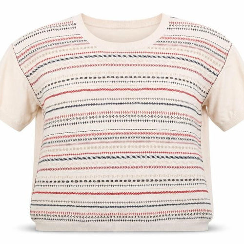 NW.3 Womens Beige Round Neck Geometric Cotton Pullover Jumper Size 12 - Embroidered
