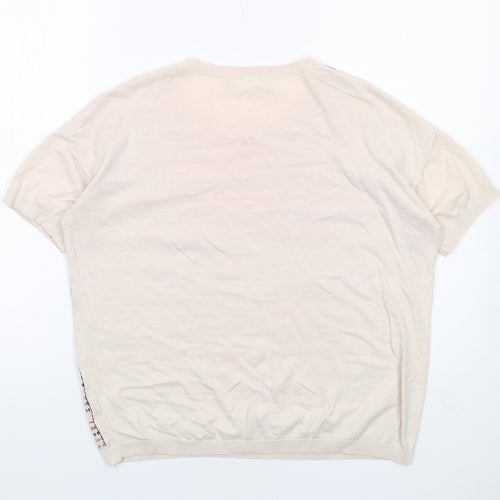 NW.3 Womens Beige Round Neck Geometric Cotton Pullover Jumper Size 12 - Embroidered