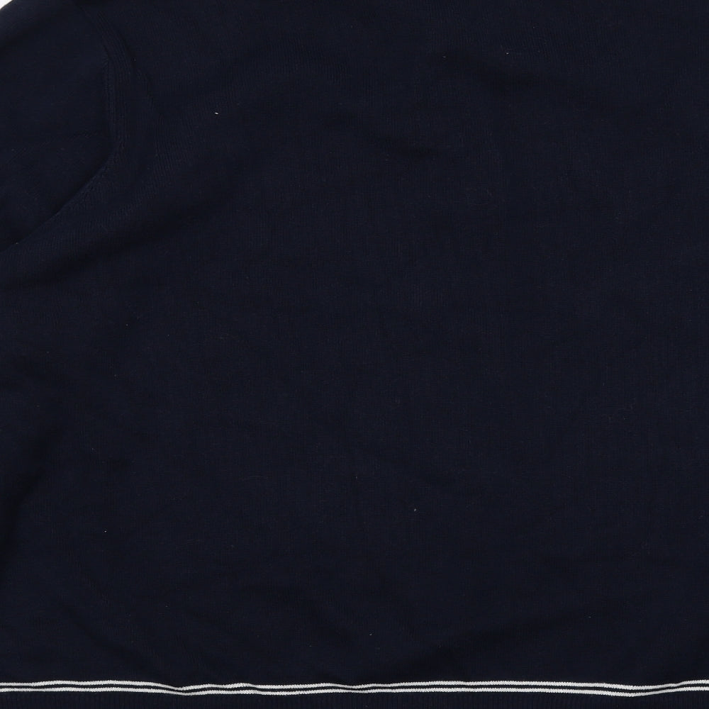 Marks and Spencer Mens Blue Cotton Polo Size 2XL Collared Button - Contrasting Trim