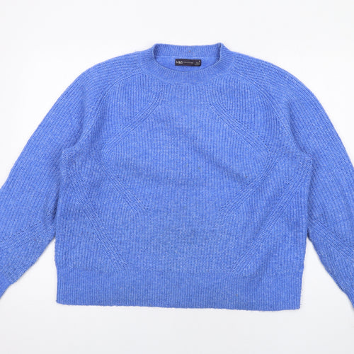 Marks and Spencer Womens Blue Crew Neck Acrylic Pullover Jumper Size M