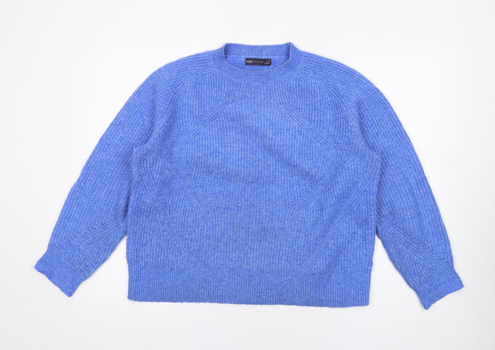 Marks and Spencer Womens Blue Crew Neck Acrylic Pullover Jumper Size M