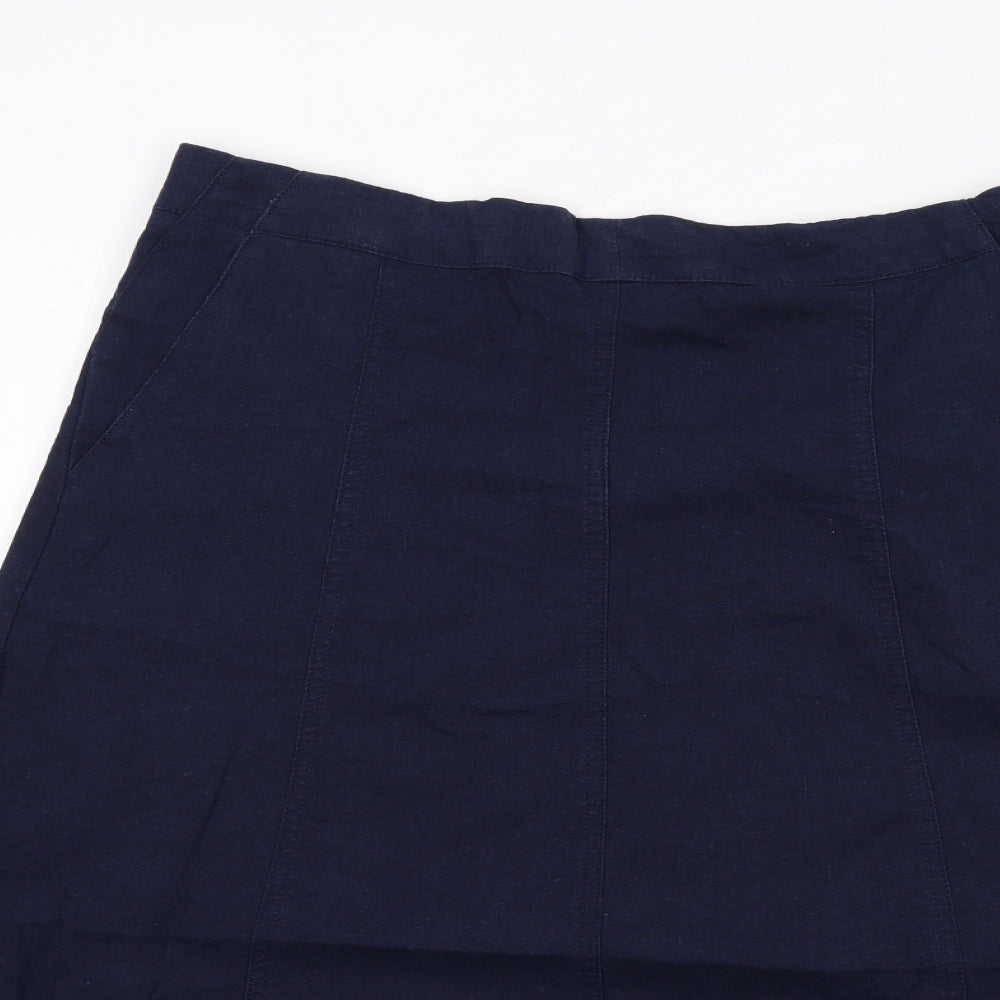 Cotton Traders Womens Blue Linen A-Line Skirt Size 12