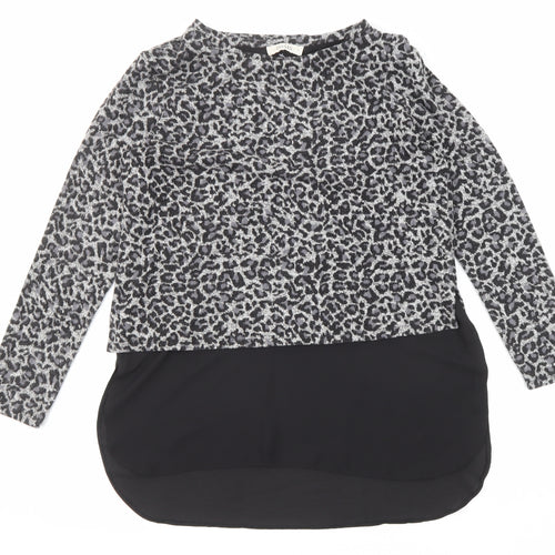 Oasis Womens Multicoloured Round Neck Animal Print Acrylic Pullover Jumper Size M - Leopard Print