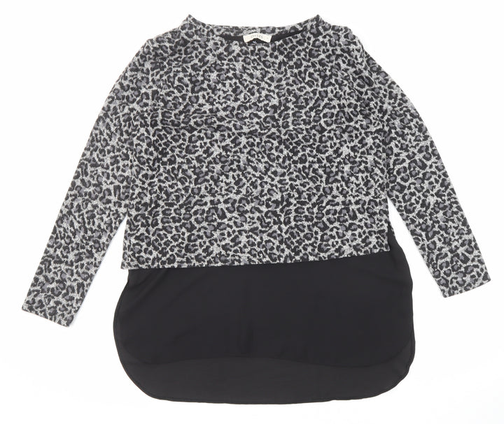Oasis Womens Multicoloured Round Neck Animal Print Acrylic Pullover Jumper Size M - Leopard Print