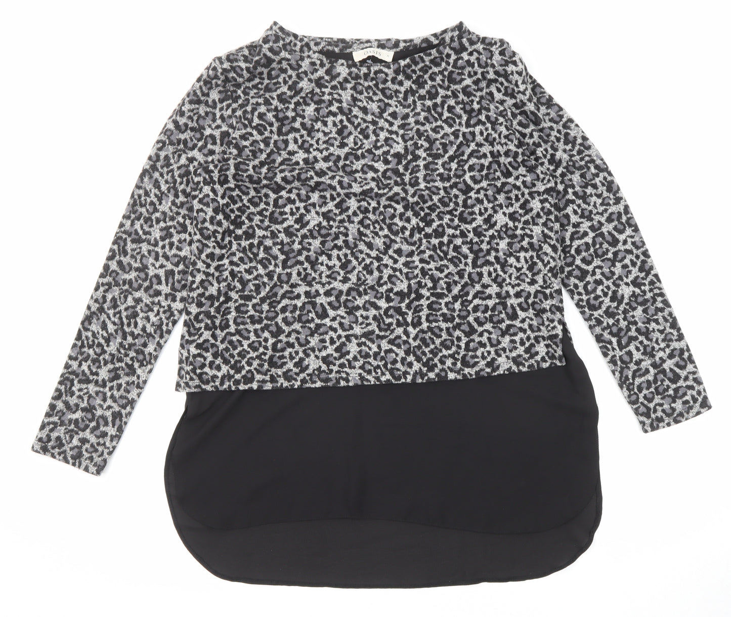 Oasis Womens Multicoloured Round Neck Animal Print Acrylic Pullover Jumper Size M - Leopard Print
