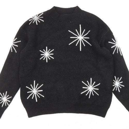 Marks and Spencer Womens Black Mock Neck Geometric Polyester Pullover Jumper Size M - Star Pattern