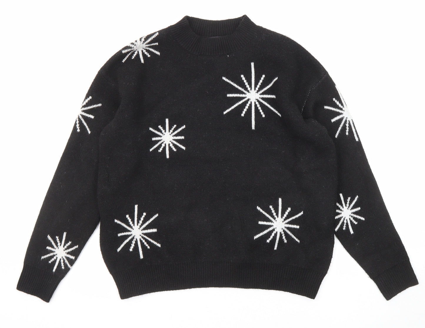 Marks and Spencer Womens Black Mock Neck Geometric Polyester Pullover Jumper Size M - Star Pattern