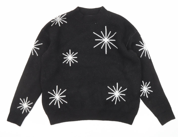 Marks and Spencer Womens Black Mock Neck Geometric Polyester Pullover Jumper Size M - Star Pattern