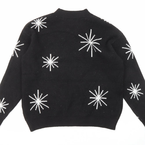 Marks and Spencer Womens Black Mock Neck Geometric Polyester Pullover Jumper Size M - Star Pattern