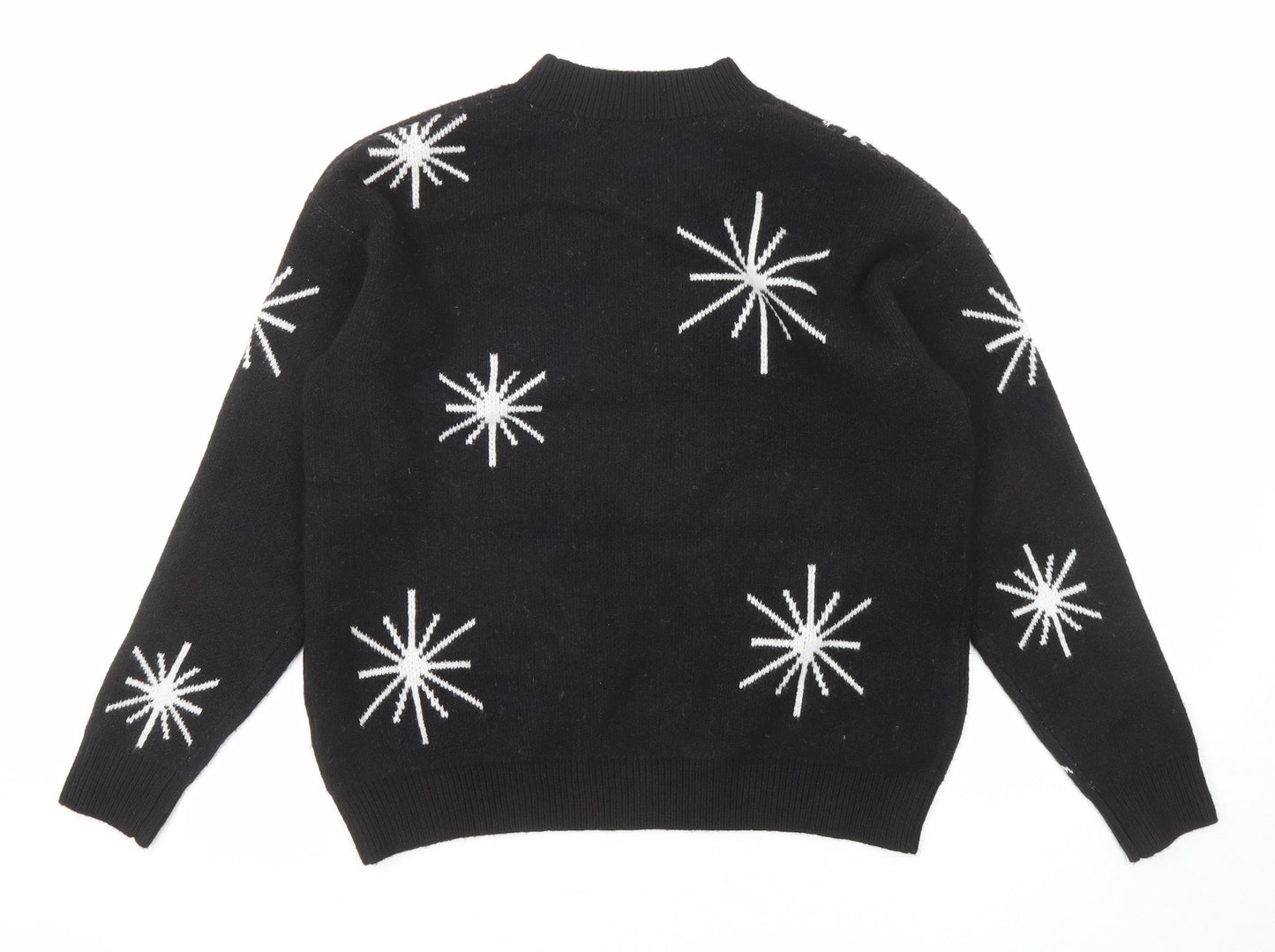 Marks and Spencer Womens Black Mock Neck Geometric Polyester Pullover Jumper Size M - Star Pattern
