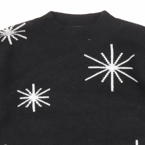 Marks and Spencer Womens Black Mock Neck Geometric Polyester Pullover Jumper Size M - Star Pattern