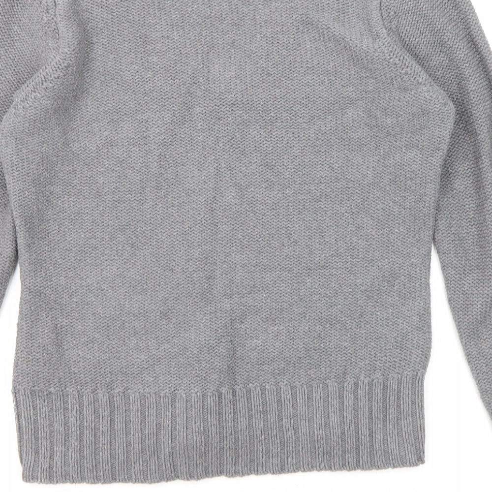 Marks and Spencer Womens Grey V-Neck Cotton Pullover Jumper Size 14