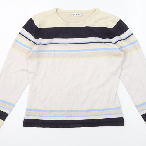 Berkertex Womens Multicoloured Round Neck Striped Acrylic Pullover Jumper Size 10 - Size 10-12