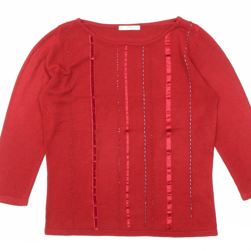 Marks and Spencer Womens Red Boat Neck Acrylic Pullover Jumper Size 8 - Beaded