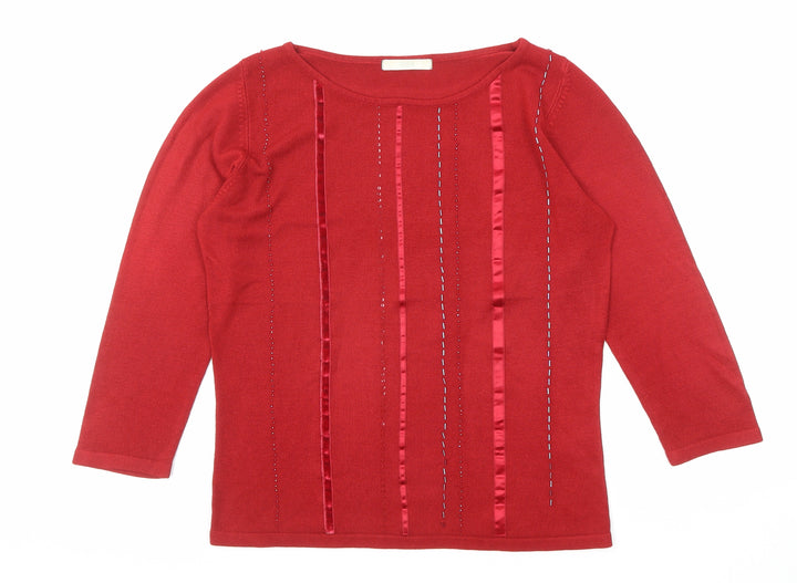 Marks and Spencer Womens Red Boat Neck Acrylic Pullover Jumper Size 8 - Beaded