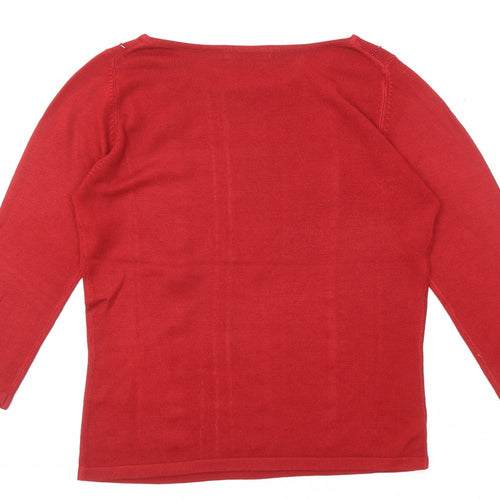 Marks and Spencer Womens Red Boat Neck Acrylic Pullover Jumper Size 8 - Beaded