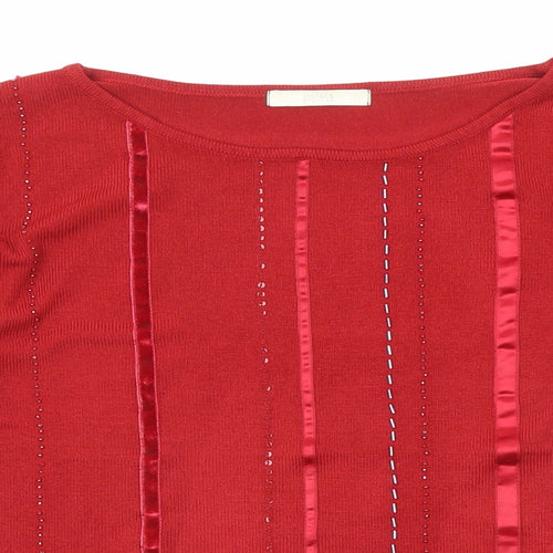 Marks and Spencer Womens Red Boat Neck Acrylic Pullover Jumper Size 8 - Beaded
