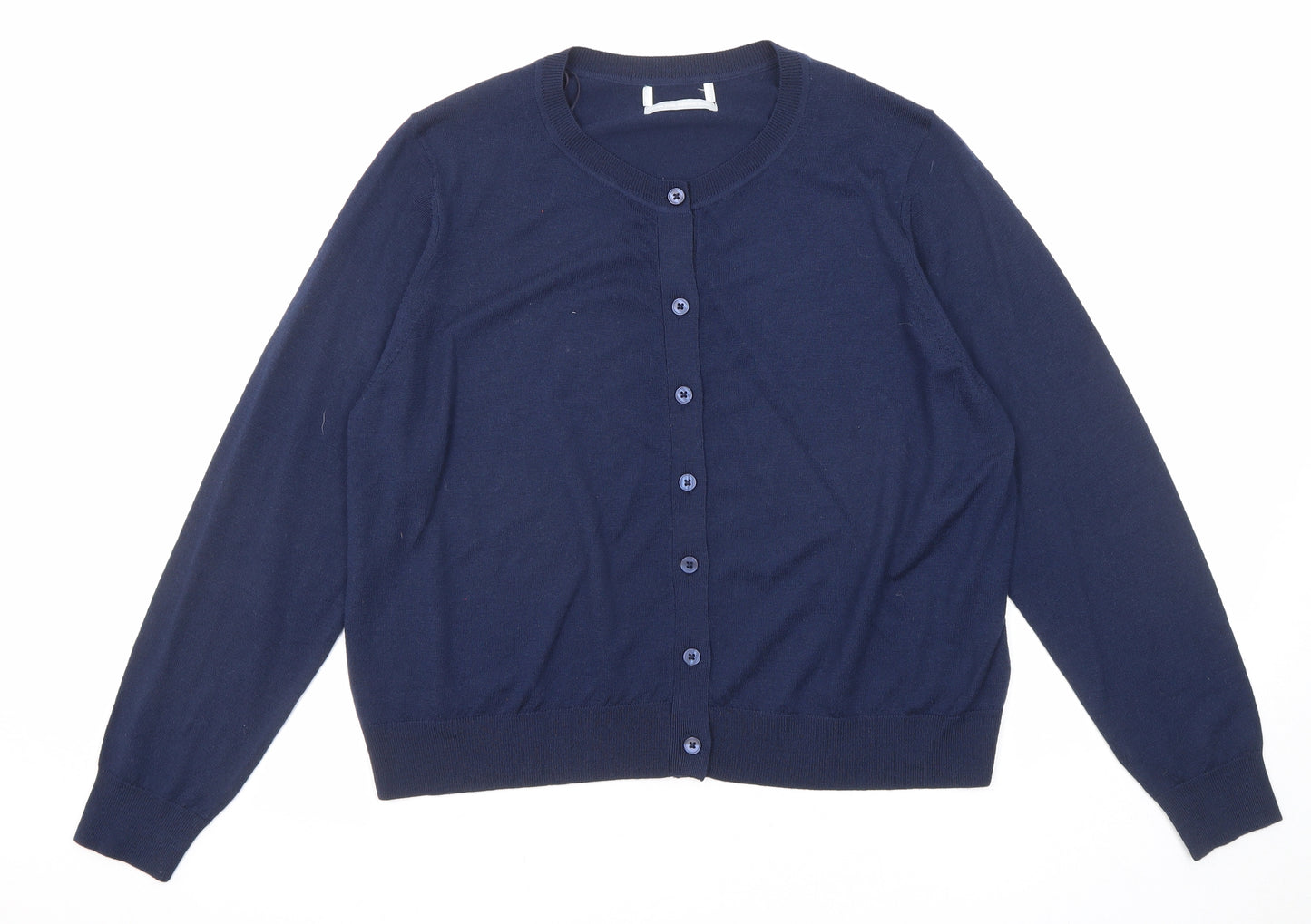 Marks and Spencer Womens Blue Round Neck Wool Cardigan Jumper Size 18