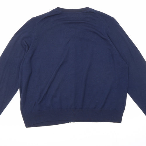 Marks and Spencer Womens Blue Round Neck Wool Cardigan Jumper Size 18