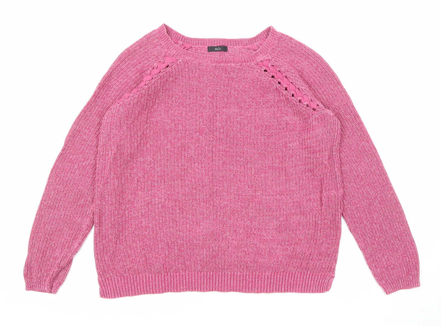 M&Co Womens Pink Round Neck Cotton Pullover Jumper Size 12