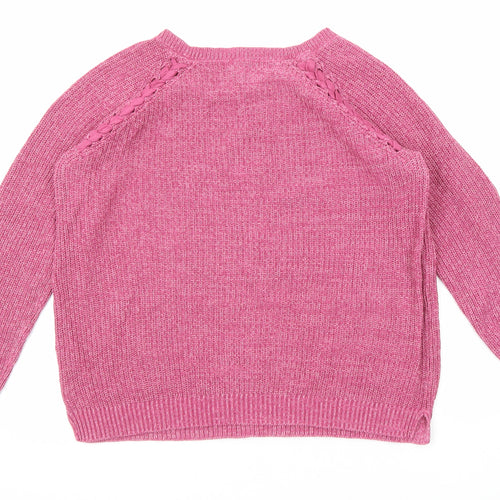 M&Co Womens Pink Round Neck Cotton Pullover Jumper Size 12
