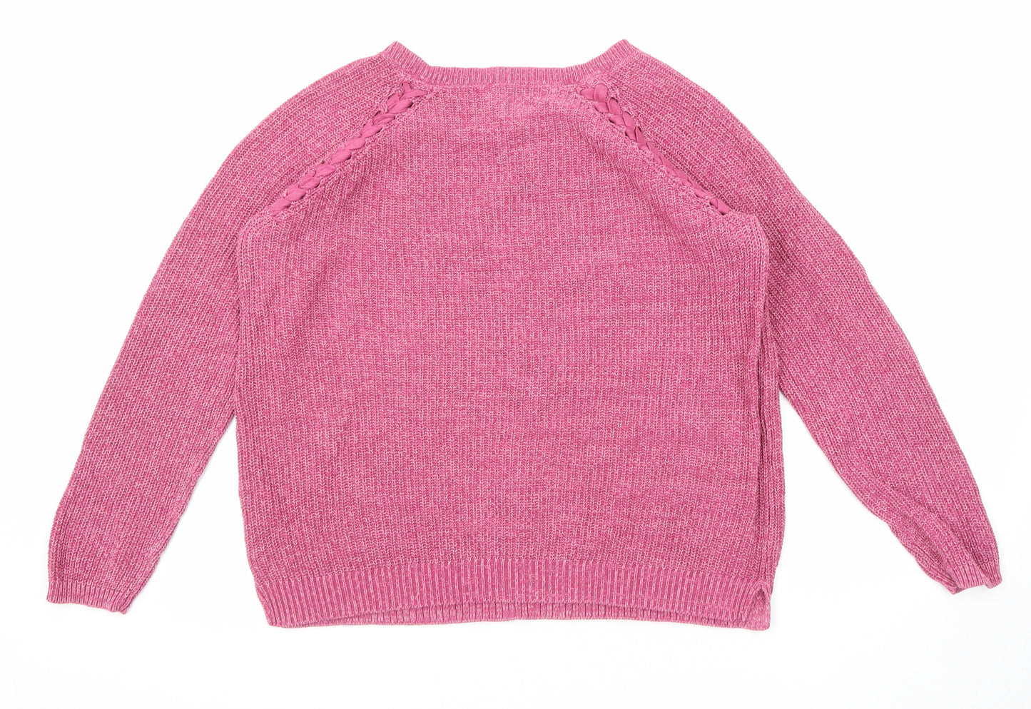 M&Co Womens Pink Round Neck Cotton Pullover Jumper Size 12