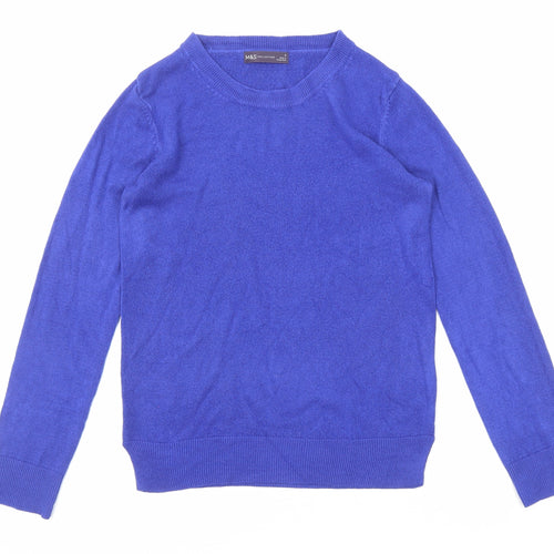 Marks and Spencer Womens Blue Round Neck Acrylic Pullover Jumper Size 8