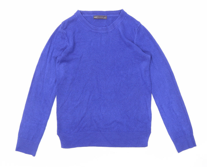 Marks and Spencer Womens Blue Round Neck Acrylic Pullover Jumper Size 8