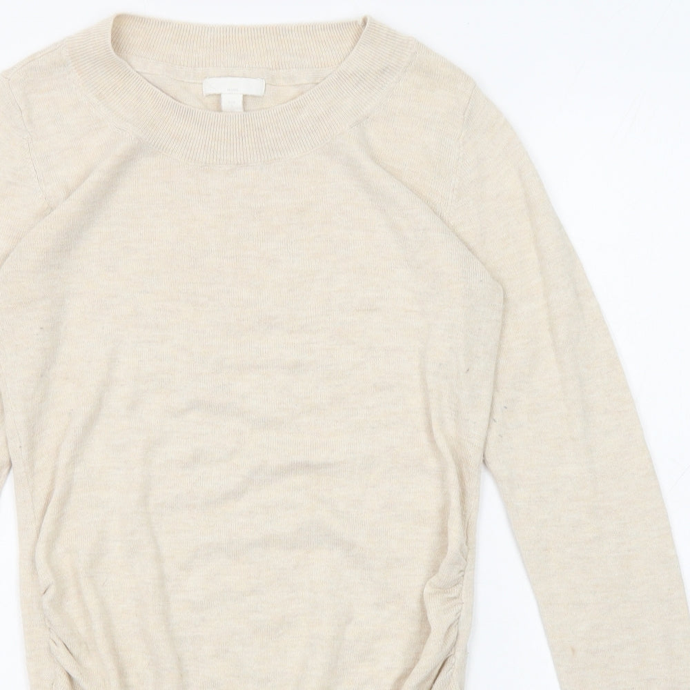 H&M Womens Beige Round Neck Acrylic Pullover Jumper Size S